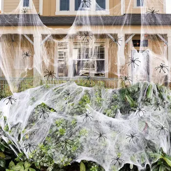 Kunstlik Spider Web Halloween Teenetemärgi Hirmutav Pool Stseeni Rekvisiidid Valge Veniv Ämblikuvõrk Õudus Maja Decora Tarvikud