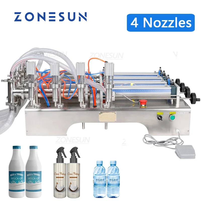 ZONESUN Tabletop Pneumaatilised Täitmine Machine, 4-peaga Kolvi Pump Šampoon Mahla Jook Kosmeetika Vee Vedel Täiteaine ZS-YT4P - 0