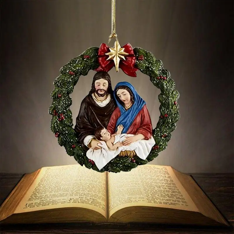 Religioosne Jõulud Kaunistused Kerge Jõulupuu Decor Akrüül Rippuvad Kaunistused Usuliste Kohal Pere Ja - 2