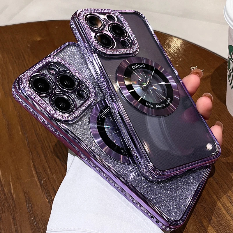 Naiste Luksuslik Sära Teemant Silikoonist Case For iPhone 14 13 11 12 Pro MAX Magsafe Kaamera Protector Traadita Laadimise Kate - 1