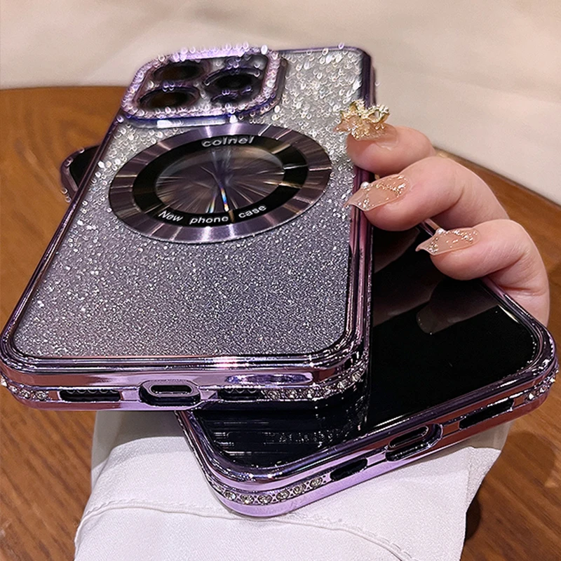 Naiste Luksuslik Sära Teemant Silikoonist Case For iPhone 14 13 11 12 Pro MAX Magsafe Kaamera Protector Traadita Laadimise Kate - 3