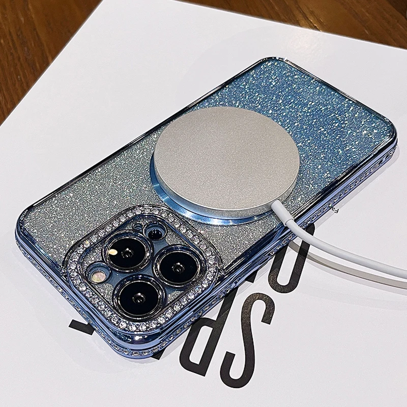 Naiste Luksuslik Sära Teemant Silikoonist Case For iPhone 14 13 11 12 Pro MAX Magsafe Kaamera Protector Traadita Laadimise Kate - 4