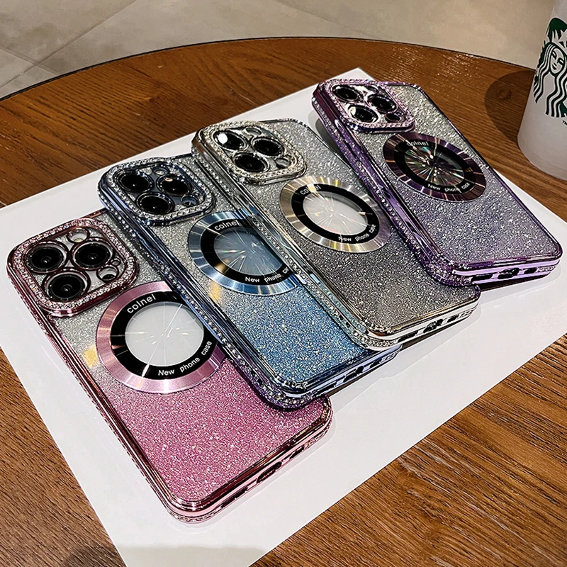 Naiste Luksuslik Sära Teemant Silikoonist Case For iPhone 14 13 11 12 Pro MAX Magsafe Kaamera Protector Traadita Laadimise Kate - 5