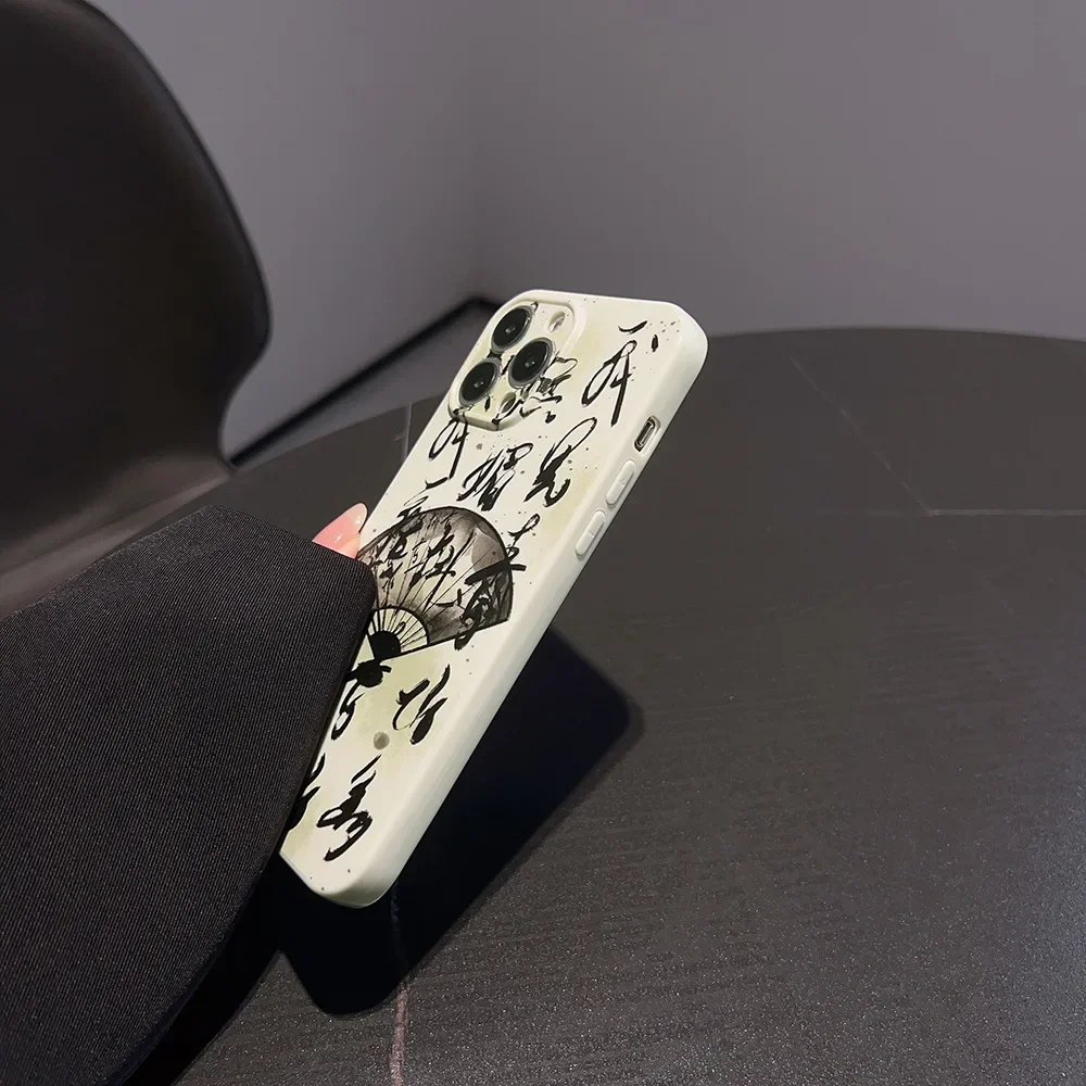 Retro kokkuklapitavad fänn Kalligraafia Tint pesta kunsti Telefon Case For iPhone 15 14 13 12 11 Pro Max 14 Pluss Juhul Armas hiina stiilis Kate - 3
