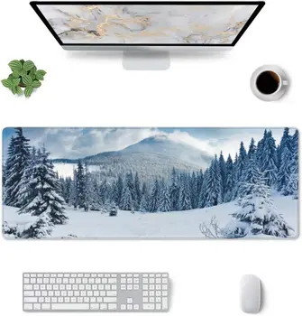 Talvel Valge Lume Metsa Jõulud Maastiku Mouse Pad Mitte Tõsta Kummi Baasi Õmmeldud Serv Gaming Hiired Pad 31.5 x 11.8 Tolli