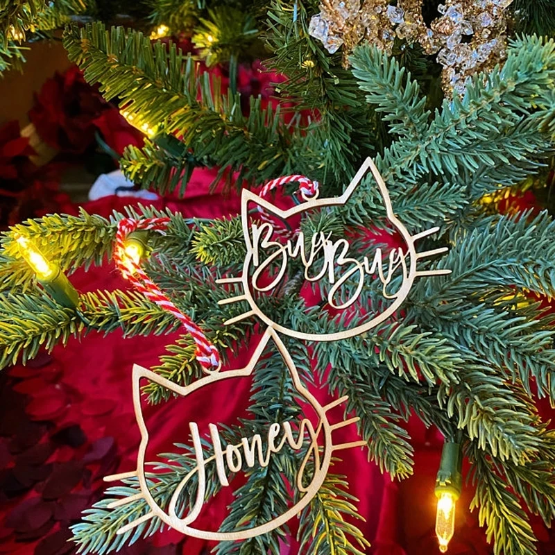 Personaliseeritud Jõulud Kuulike Kingitus Sildid, Custom Jõulud Kass Ornament, Puidust Ornament Palli nimi - 0