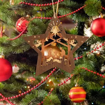 Jõuluehe Puidust Kristlikud Jõulud Star Ornament Kristuse Stseen Teenetemärgi Eco-sõbralik Ripats Xmas Naistele