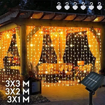 LED Solar Kardin Tuled Jõulud Fairy Vanik String Valgus Xmas Uus Aasta Pulmapidu Teenetemärgi Väljas Aed
