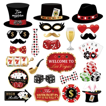 Naljakas Las Vegas Poker Club Pool Photo Booth Prop DIY Kasiino mängukaardid Prillid, Müts, Mask, Photobooth Prop Sünnipäeva Decor