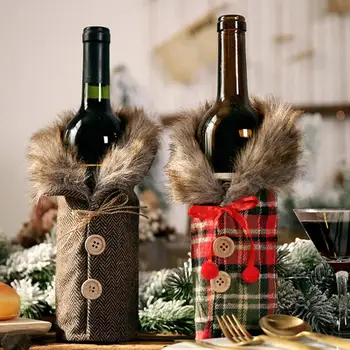 2tk veinipudeli Kate Korduvkasutatavad Triibuline, Ruuduline Muster Riie Jõulud Winebottle Xmas Kleit Winebottle Kate Jõulud Decor