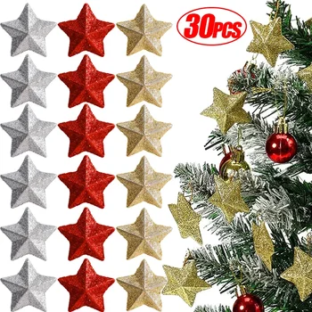 30PCS Pentagramm Jõulud Rippuvad Ripats Hõbe Kuld Glitter Star Xmas Tree Ornament Pidulik Pulmapidu Kodu Kaunistamiseks