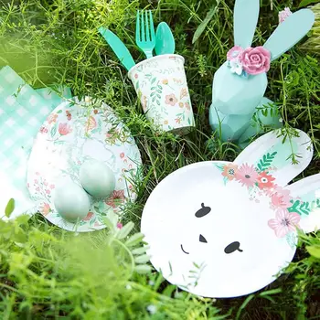 Raamatu Küülik Ühekordsed Nõud Set Lihavõtted Kasuks Teenib 8 Inimest Easter Bunny Lauanõude Komplekt Muna Rabbit Kujuline Plaat