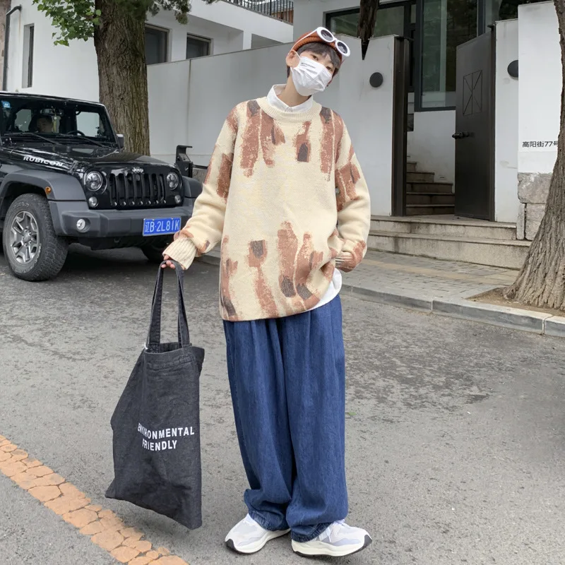 Slouchy Kampsunid, Meeste Sügis Kõik-mängu Chic Kontrasti, Värvi korea Sõitmisest Stiilis Pulloverid Streetwear Hipster Meeste Kudumid Uus - 4