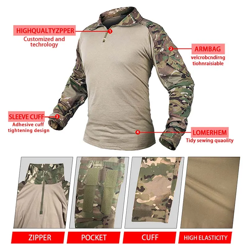 G3 Taktikaline Kamuflaaž Ülikond Abikaasa Sõjaväe Riided Klapiga Meeste Püksid Combat Uniform +Padjad Airsoft T-Särgid Armee Jaht Riided - 2