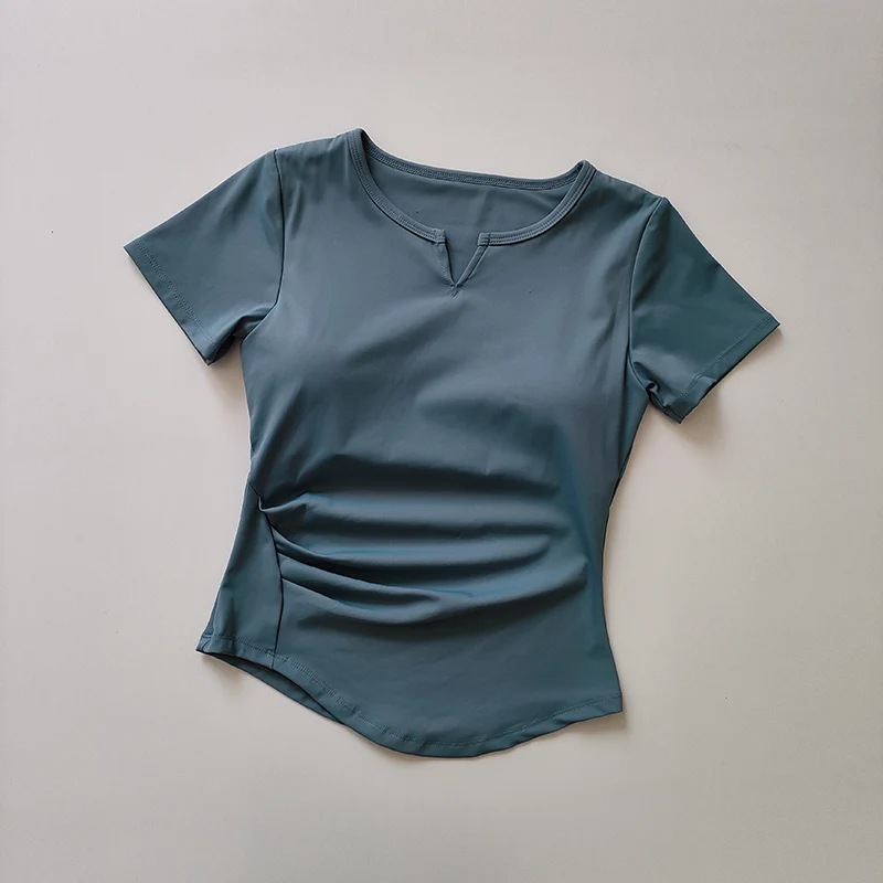 Naiste V-kaeluse lühikese varrukaga, kanna komplekt, salenemist koolituse top, töötab kiiresti kuivav T-särk, suvel võimla riietus - 5